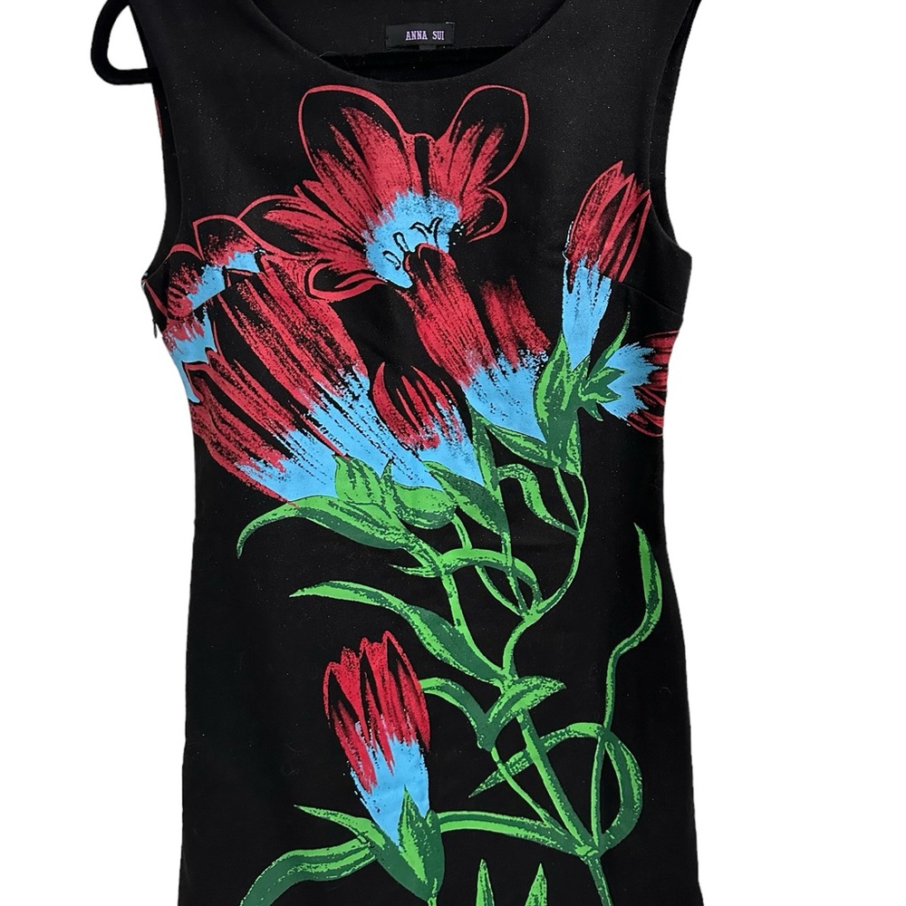 Anna Sui Beautiful Vibrant prints midi dress Size large Black